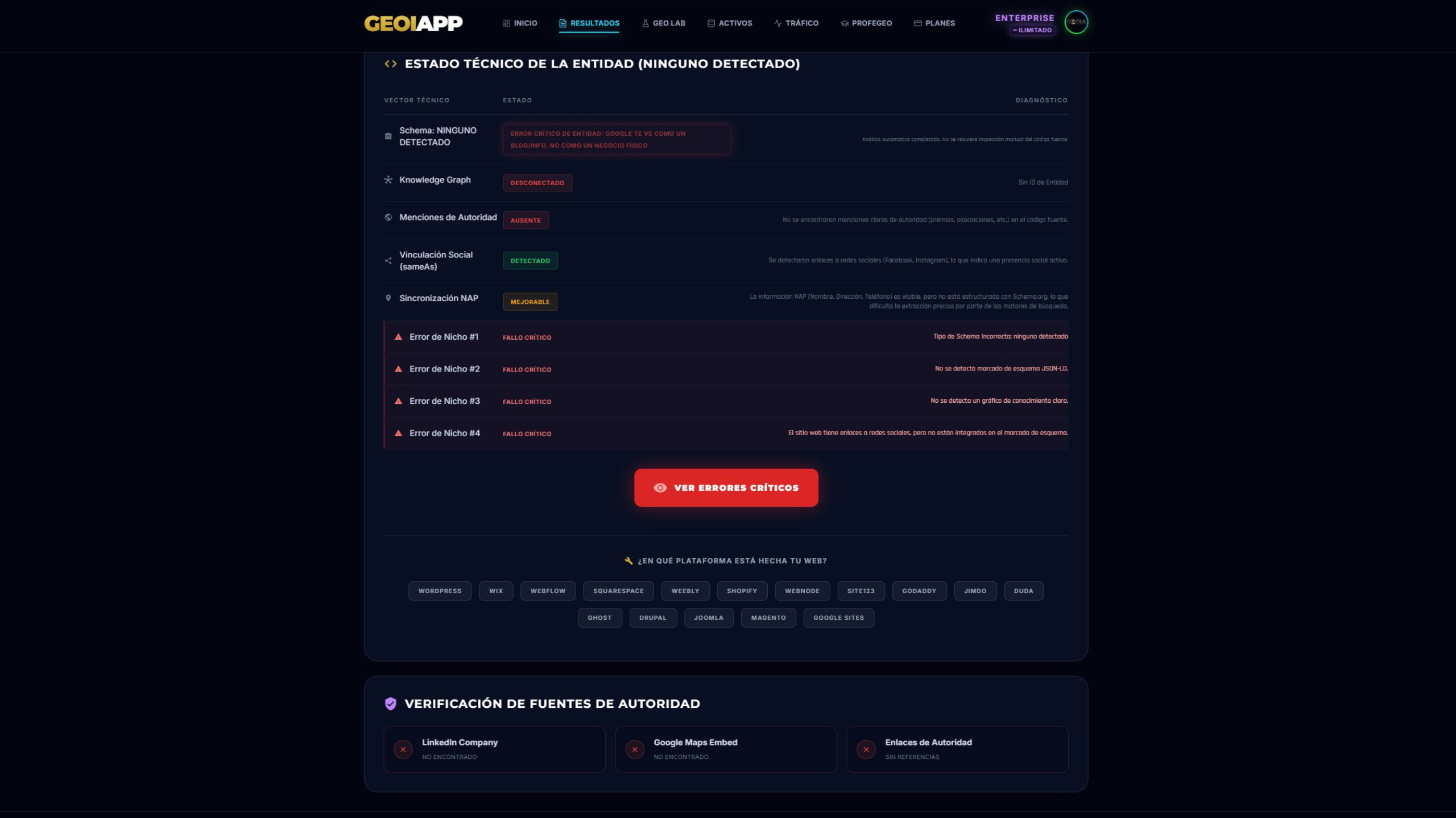 Resultados del Escáner GEO
